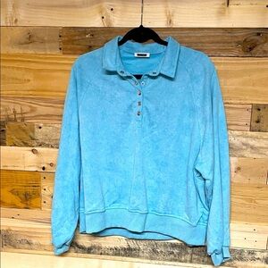 Royal + Reese size XL Blue Terrycloth Scuba Button-Up Collared Sweatshirt